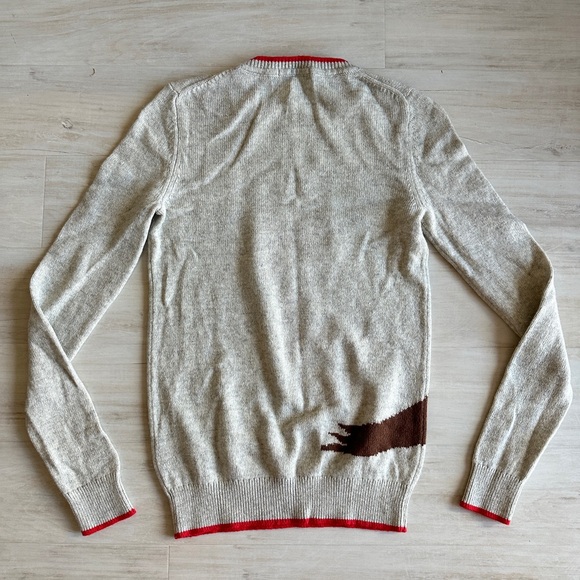Boden Gray Sweater with Bird Design and Red Trim - Picture 4 of 6